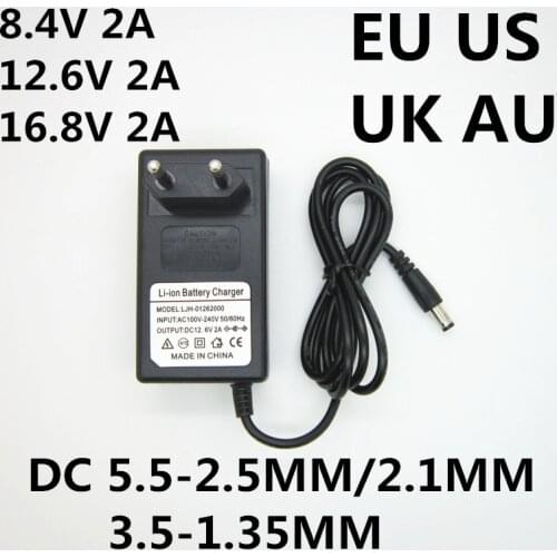 8.4V 12.6V 16.8V 2A 18650 Battery Charger Power Adapter DC 5.5MM*2.1MM for 2S 3S 4S 18650 Li-ion lithium Battery Pack