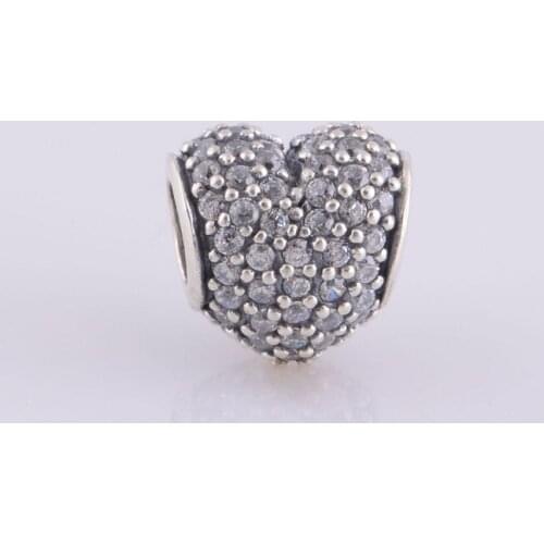 Sparkling Pave Clear CZ Heart Charm Beads Fits Pandora Bracelets Authentic 925 Sterling Silver Love Heart Beads Women Jewelry