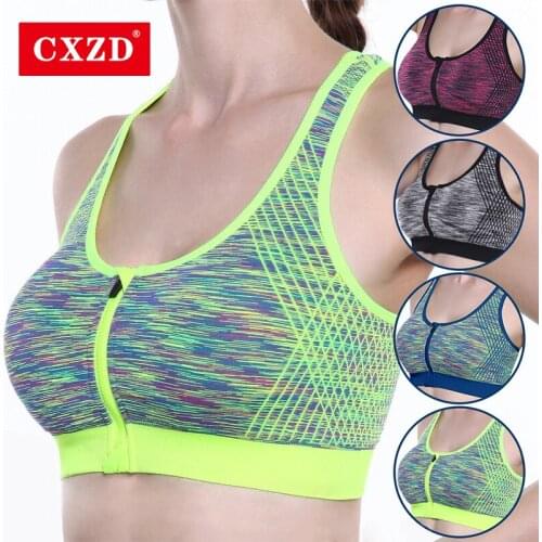 CXZD Sports Bra High Stretch Breathable Top Fitness Women Padded for Running Gym Seamless Crop Zipper Push Up Sport Bra
