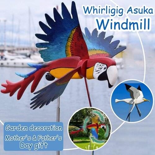 Whirligig Asuka Windmill Pile Statue Garden Ornament Rotating Flying Bird Pile Garden Decorations for Patio Yard Courtyard Decor
