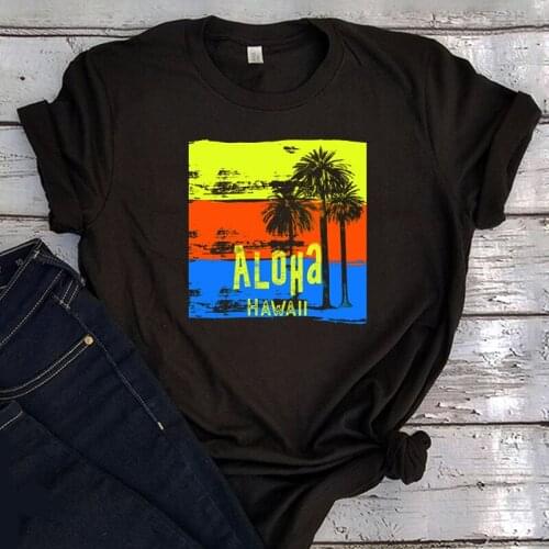 Hawaii Beach Harajuku Graphic T Shirts Retro Aesthetic Vintage Oversized Tee White Coconut Tree Hawaii Tshirt Women Summer Plus
