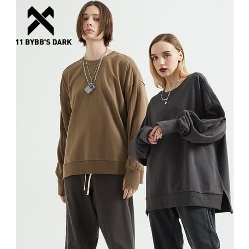 11 BYBBS DARK Solid Color Pullover Cotton Sweatshirt Hip Pop Oversized Washed Solid Vintage Ninja Tactics Sweatshirts Cotton