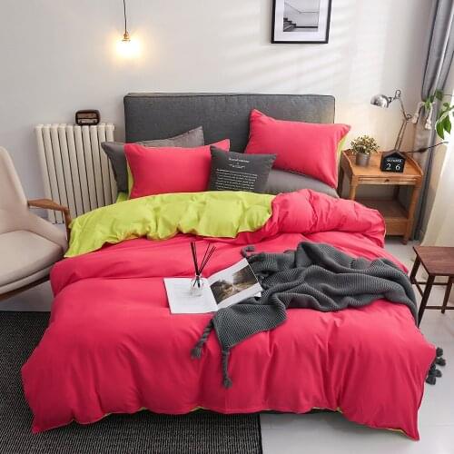 Classic Solid-colored Bed Linen Bedding Set 3/4pcs Yellow Blue Gray Purple Red color 150x200cm 180x220cm Size Bedclothes