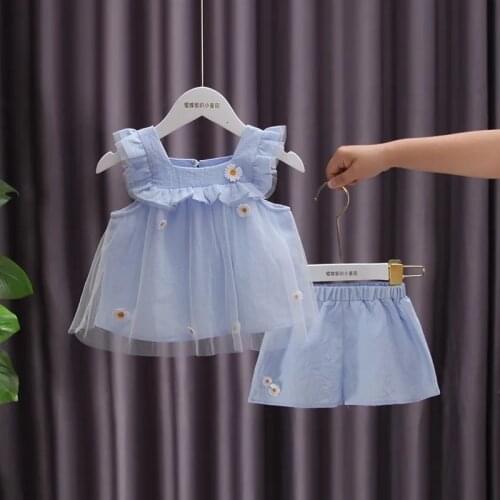 Girls suit summer new baby kids clothing sets little Daisy girls baby cotton casual clothing sleeveless t-shirts shorts P4 234
