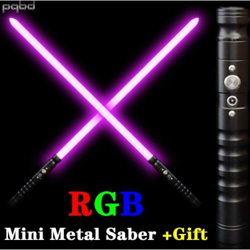 Pqbd Mini Laser Sword RGB Heavy Dueling Sound Light Saber Color Change FX Force Blaster Lightsaber Cosplay LED Toy Children Gift