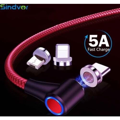 Sindvor 5A Magnetic Cable Micro USB Type C Adapter Cord 90 Degree Elbow Fast Charger Lighting Led Light Data For iPhone Samsung