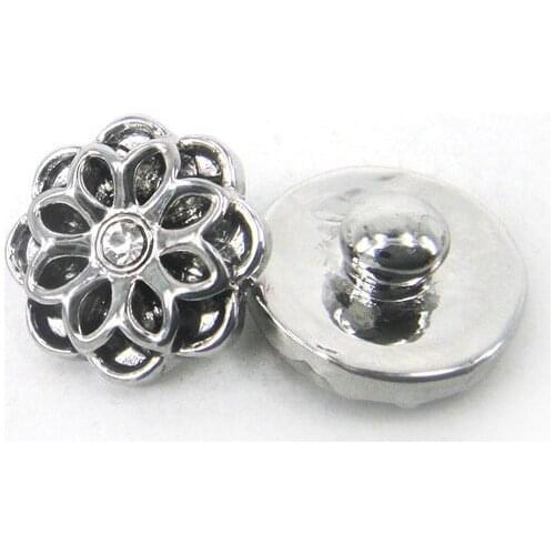 Mini 1.2cm Rhodium flower charm DIY snap button metal charms