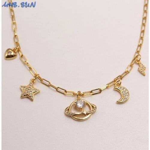 MHS.SUN Fashion Design Mini Zircon Star/Moon/Heart Pendant Choker Necklace Vintage Girls Women Chain Necklace Party Jewelry