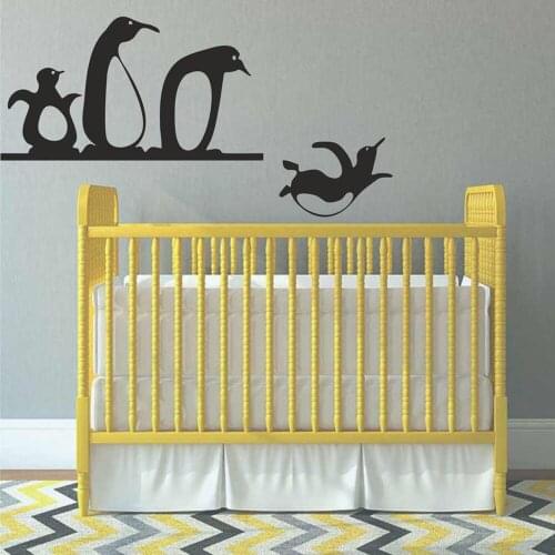 Cartoon Animals Wall Decals Penguins jumping flying funny Vinyl Wall Sticker for Nursery Kids Room Decoration Decal Mural C655