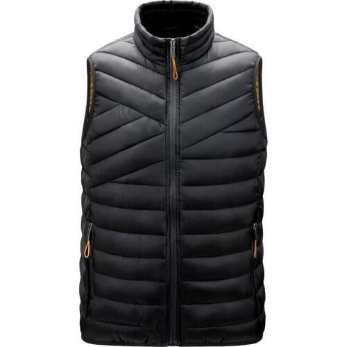 Mens Vest Fake Down Cotton Padded Sleeveless Jacket Solid Color Stand Collar Zipper Waistcoat Casual Cardigan Vest