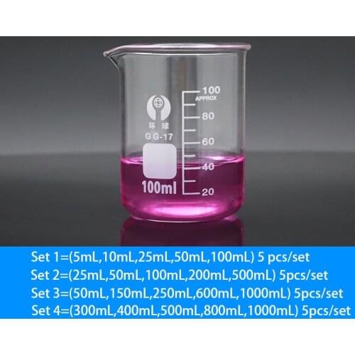 Set 1-4 Labotatory Glass Beaker Measuring Cup High Temperature Resistance All Sizes