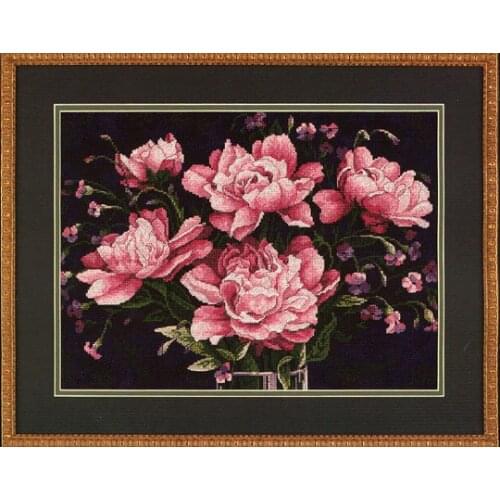 Cross Stitch Kits T024 plant flowers hand-embroidered pink peonies and flowers Black embroidered cloth paintings on needlework