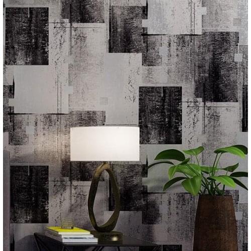 Non-woven retro cement gray black plaid wallpaper living room bedroom restaurant restaurant industrial style home decoration