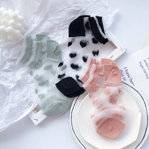 Funny Heart Cute Lace Ruffle Socks Girls Summer Ultra Thin Breathable Glass Filament Sock Korean Style Transparent Frilly Socks