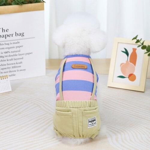 Pet Clothing Dog Clothes Spring New Cat Teddy Pet Clothing Spring And Summer Dress Wide Striped Strappy Pants Striped Overalls