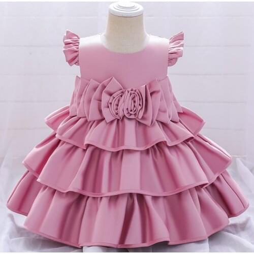 2021 Solid Ceremony Baptism Dress First 1 Year Birthday Dress For Baby Girl Clothing Princess Dresses Party Cake Dress Costumes