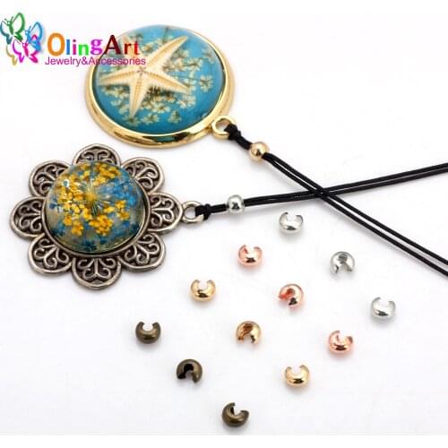 OlingArt 5MM 60pcs Plating Rhodium/Gold/Bronze/Rose gold high quality Copper Alloy Crimp Beads Round Covers DIY Jewelry Making
