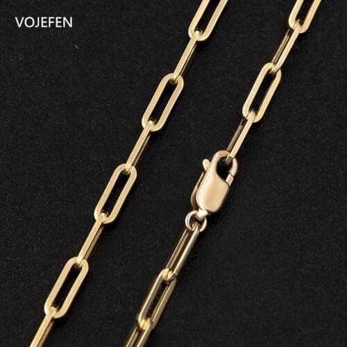 VOJEFEN 18K Gold Chain Necklace for Women Men | Real Gold Paper Clip Necklaces | Rectangle Oval Choker Fashion Jewellry