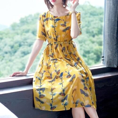 2019 New Summer Chiffon Dress Women Casual Women Midi Vintage Floral Print Dresses Sundress Vestidos
