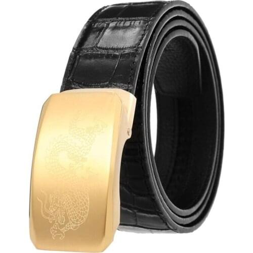 Men Gold Silver Dragon Stainless Steel Automatic Buckle Cowskin Crocodile Grain Belt Chinese Style Designer Jeans Belts BCD062
