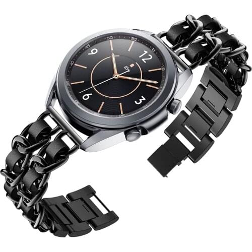 20mm 22mm Metal+Leather Strap for Active 2 Samsung Watch 4 3 Classic 42mm 46mm Huawei Watch GT2 Bracelets strap for Amazfit Bip