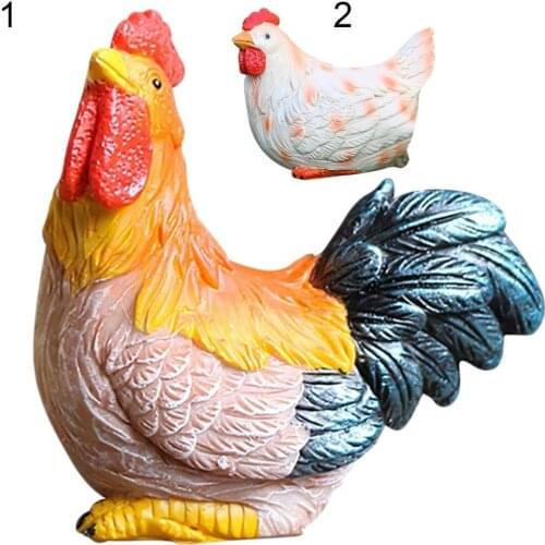 Garden Figurine Animal Statue Artcrafts Resin Realistic Exquisite Resin Miniature Rooster Animal Statue Decoration for Outdoor