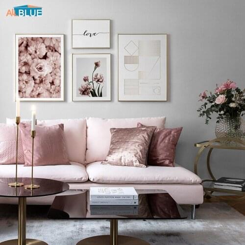 Nordic Poster Peony Flower Canvas Print Wall Art Posters and Prints Quote Wall Picture For Living Room Geometric Line Home Decor