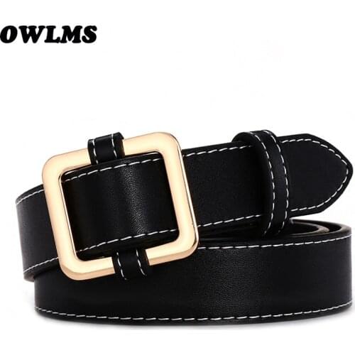 Black White Coffee Wide Leather Waist Strap Belt high quality Women Gold Square No Pin Metal Buckle belts Woman Belts for Jeans