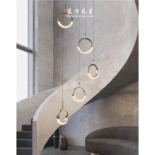 Modern LED Pendant Lighting Acrylic Copper Light Double Floor long hanging Lamp Stairway Decoration Luster Fixture