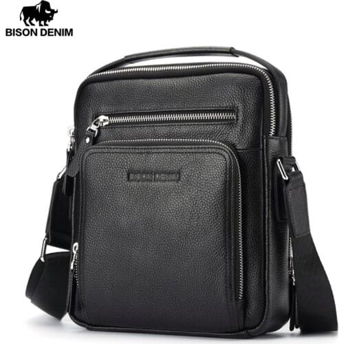 BISON DENIM Fashion Luxury Men Bag Genuine Leather Handbag Shoulder Bags Business Male Brand Messenger Bag