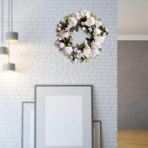 Vivid White Peony Flower Wreaths, Easter Front Door Wreath for Spring Summer, Greenery Wreath Wall Hanging Decoration