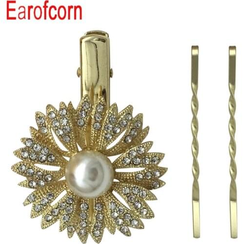 Earofcorn Exquisite Temperament Golden Sun Flowers Pearl Flash Hairpin Combination Set Environmental Protection Hair Accessories