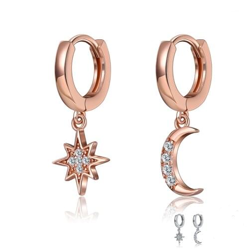 ZEMIOR Geometric Drop Earrings Korean Asymmetric Star And Moon Earrings For Women Sterling Silver 925 Jewelry Anniversary Gift