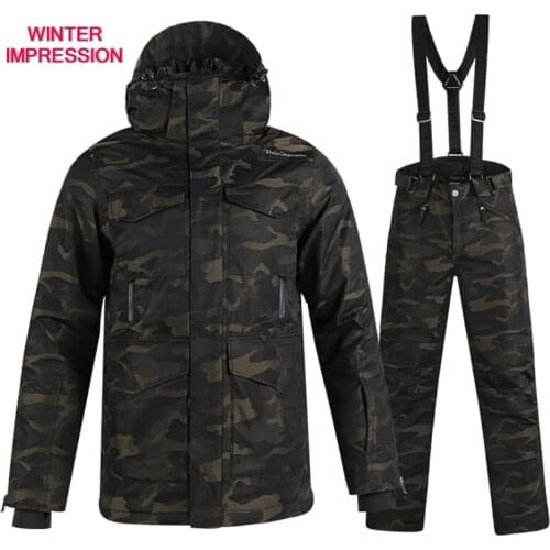 WINTER Mens Ski Suit Windproof Single Pair Of Ski Sets Jacket+Pants Waterproof Coefficient 15k Camouflage Male Ski Sets