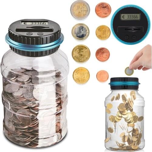 1.8L Piggy Bank Counter Coin Electronic Digital LCD Counting Coin Money Saving Box Jar Coins Storage Box For USD EURO Money