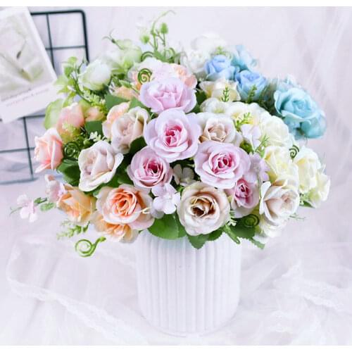 1Bouquet 10 Heads Artificial Flowers Rose Silk Rose Fake Flower For Wedding Birthday Home Garden Decor Artificial Rose Bouquet