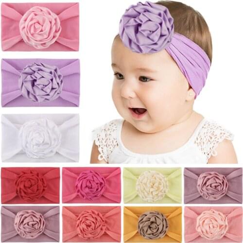 1 PCS 15*9 CM Comfortable Soft Nylon Headband Cute Handmade Folded Flower Elastic Wide Hairband Sweet Kids Hair Accessories