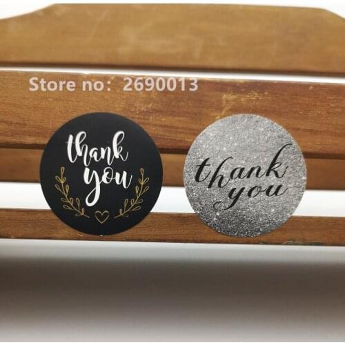 120pcs/Lot Cute Thank You Gray Black Round Kraft Paper Adhesive Cake Packaging DIY Hand Made For Gift Sealing Sticker