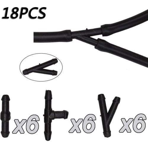 18pcs T Y I Type Wiper Spray Pipe Joiner Car Windshield Washer Pipe Nozzle Cleaning Water Hose Tube Joint