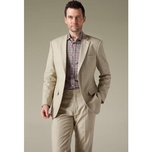 2017 Latest Coat Pant Design Khaki Men Suit Summer Casual Slim Fit 2 Piece Tuxedo Style Suits Custom Blazer Vestido jacket+Pant