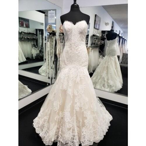 2021 Wedding Dress Mermaid Lace with Small Train Sweetheart Sleeveless Boho Wedding Gowns for Bridal 2021 Zipper with Button