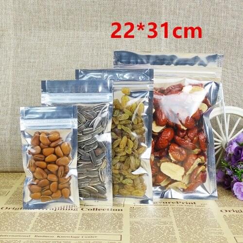 22*31cm Silver Aluminum Foil / Clear Resealable Valve Zipper Plastic Retail Pack Package Bag, Zip Lock Bag Party Packaging
