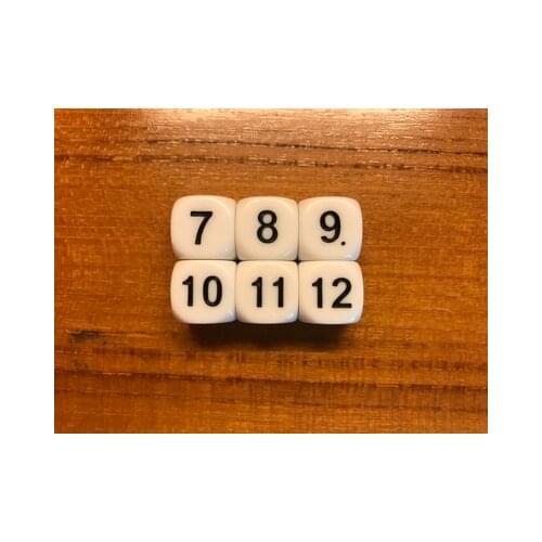 5PCS/LOT Board Playing Game Accessory 16mm D6 Dice Six Sided Dice White 7 8 9 10 11 12 Numbers for Funny Party Club Pub