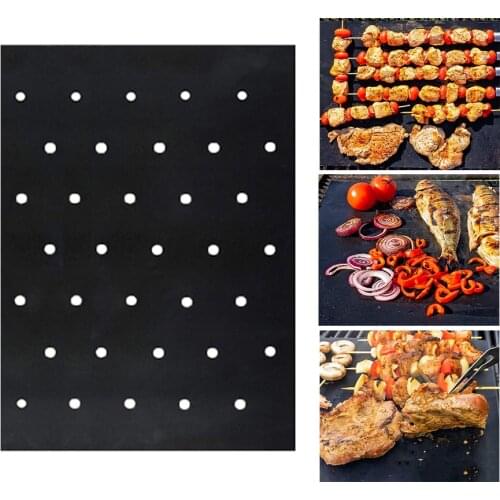 BBQ Grill Mat Resuable Barbecue Mat Cooking Grilling Sheet Liner Heat Resistance Non-stick BBQ Pad with Hole