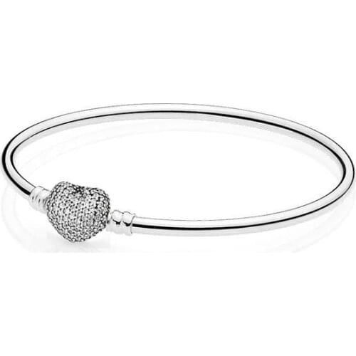 Pave zircon love heart buckle s925 silver bracelet DIY sterling silver base bracelet
