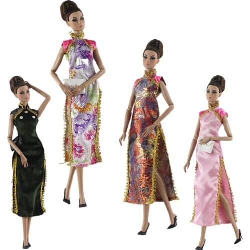 Floral Dress For Barbie Dolls Clothes Gown Chinese Qipao Cheongsam Evening Dresses For Barbie Dolls Outfits 1/6 Doll Accessories