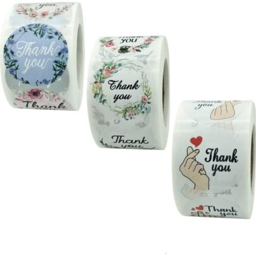 Floral heart thank you sticker 500 pcs roll circle gift wrapping