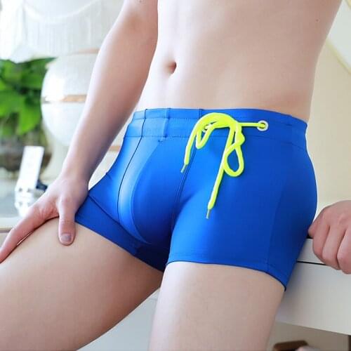Mens Swimming Trunks Male Boxer Built-in Sponge Cups Avoid Embarrassment Tether Belt Swimwear Mens Bottoms Beach Boy Swimsuit