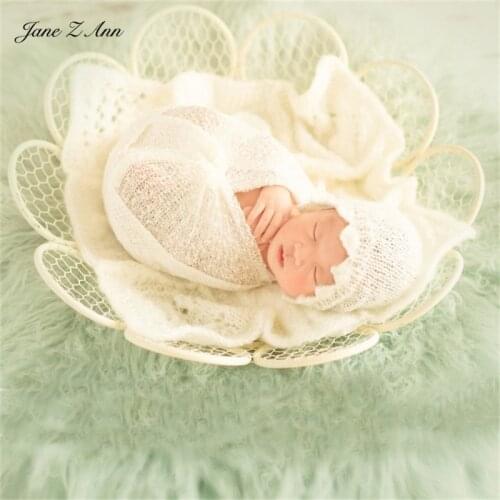 Jane Z Ann Baby photography style props retro white flowers wrought iron round net Newborn photography props photo basket