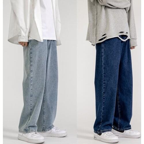 Mens Jeans Fashion Loose Straight New Casual Wide Leg Pants Mans Hip Hop Streetwear Korean Style Hip Hop Trousers 5 Colors